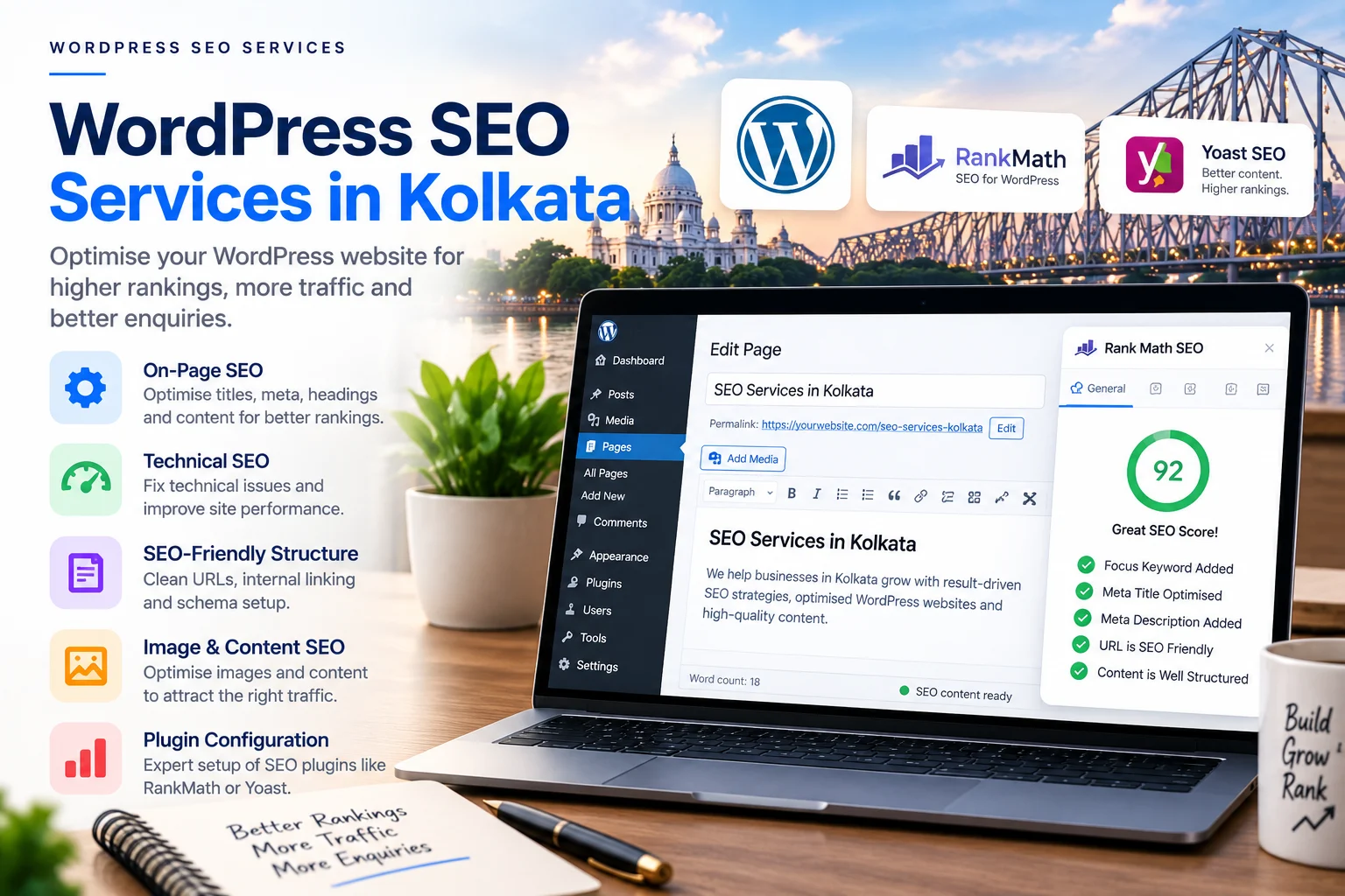 WordPress SEO services covering on-page SEO, technical improvements and website structure